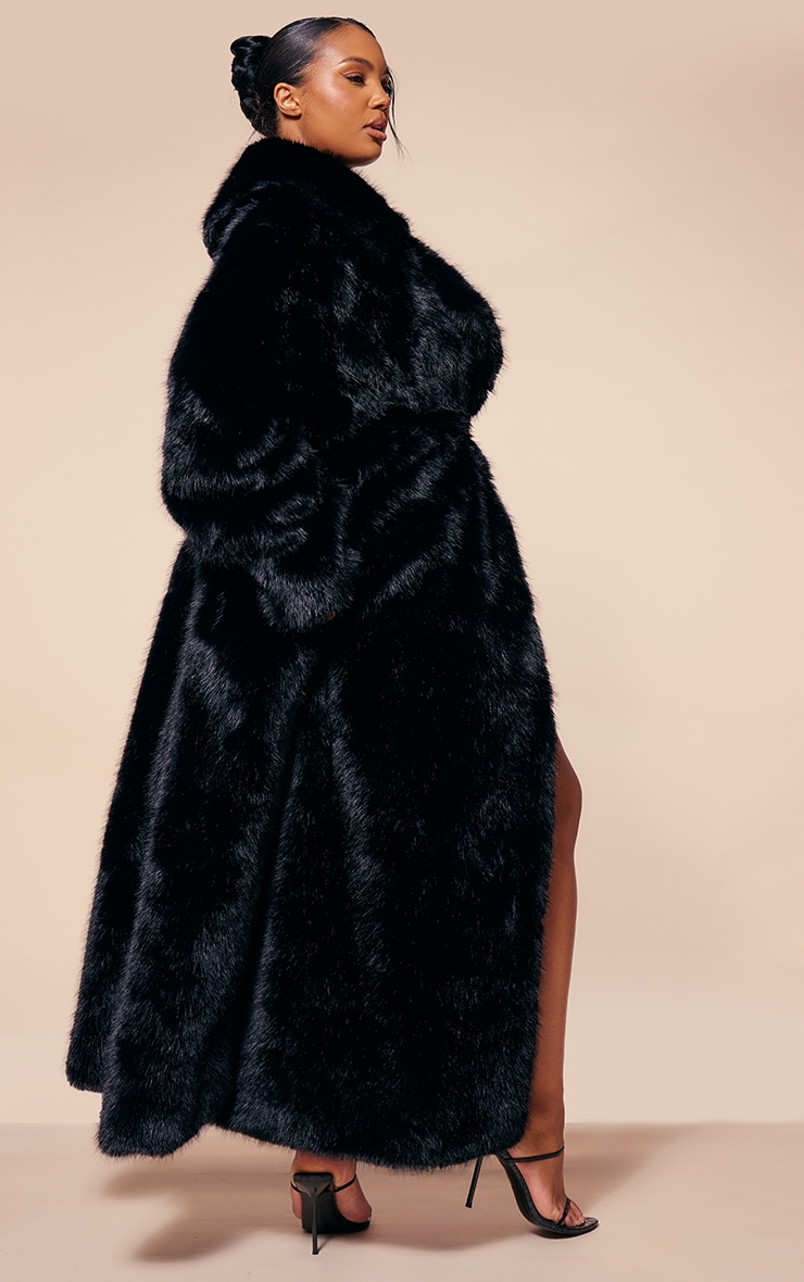 PLT Label Black Faux Fur Oversized Coat image 7