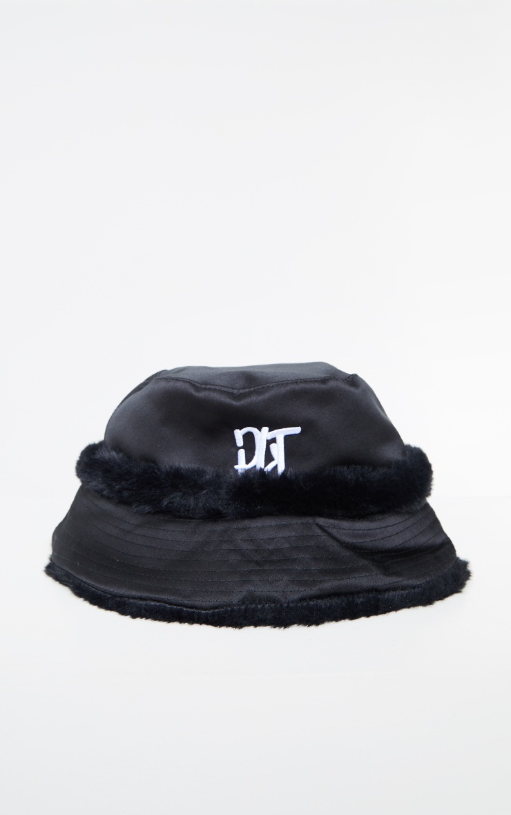 PRETTYLITTLETHING Black Satin Reversible Bucket Hat