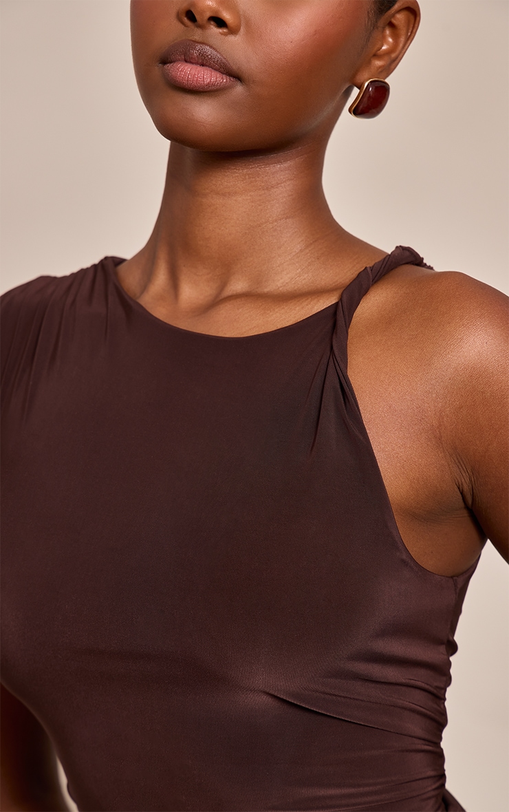 Chocolate Double Layer Twist Shoulder Detail Long Top image 4