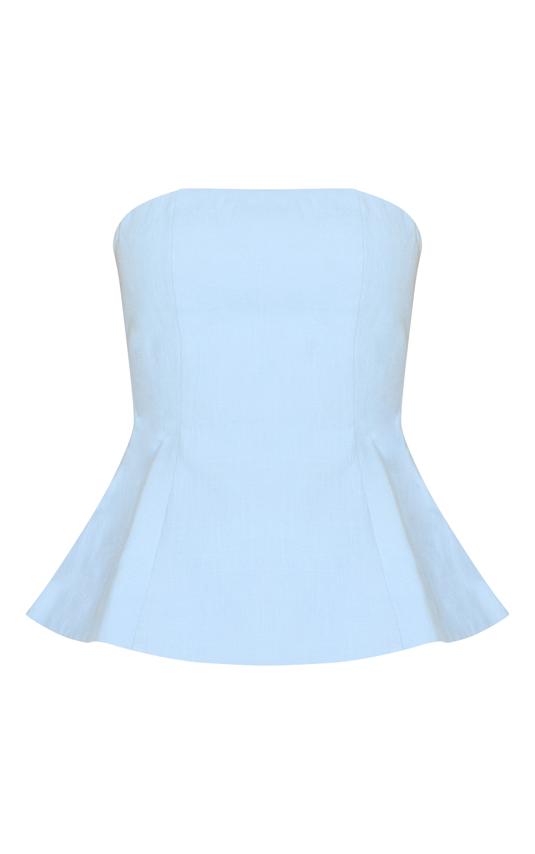 Petite Sky Blue Bandeau Peplum Structured Long Top image 5