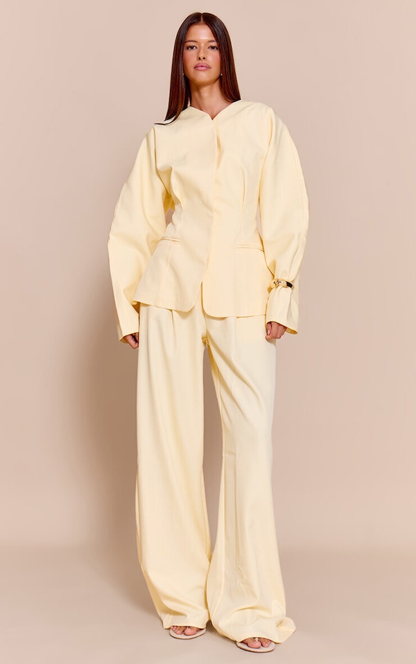  Butter Cream Premium Woven Tailored Wide Leg Pleated Front Pants