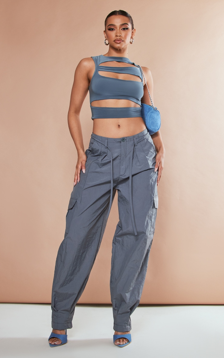 Charcoal Slinky Multi Slash Front Crop Top image 3