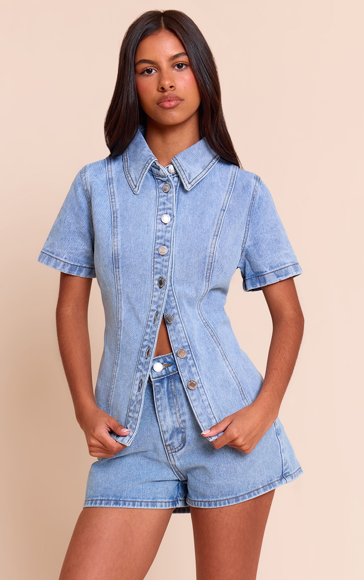 Petite Light Blue Denim Mini Shorts image 1