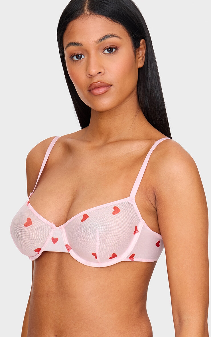 Pink Mesh Heart Underwired Bra image 4