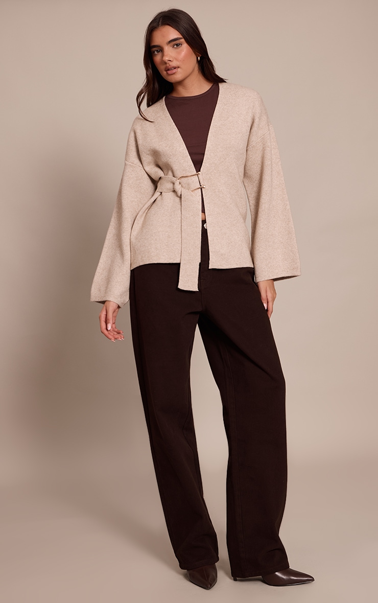 Oatmeal Trim Detail Wrap Style Cardigan  image 3