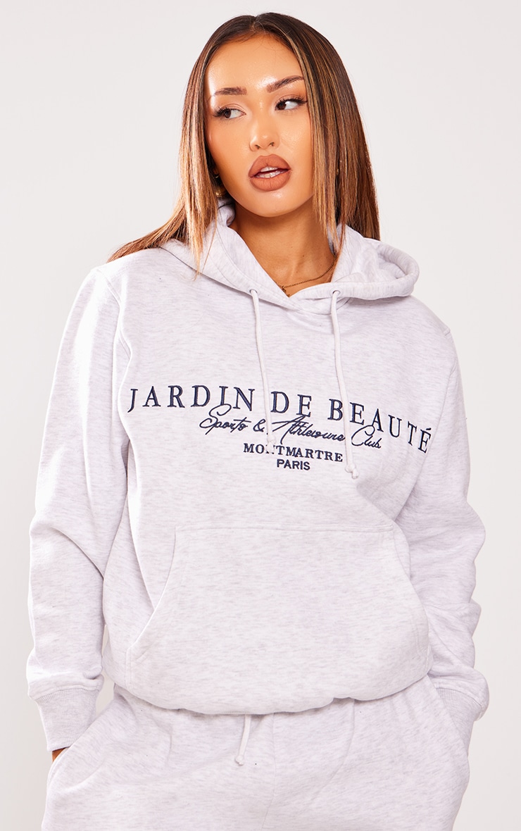 Petite Ash Grey Graphic Detail Oversized Hoodie