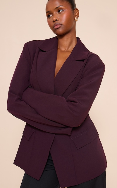 Chocolate Plum Cinch Waist Lapel Point Detail Blazer