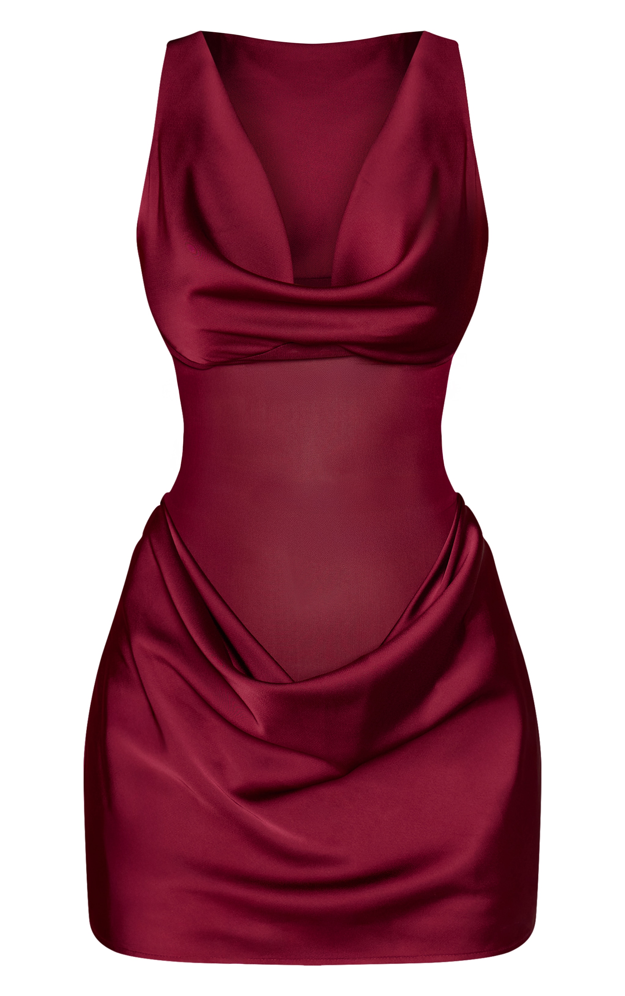 Plum Satin Mesh Panel Detail Mini Dress image 5