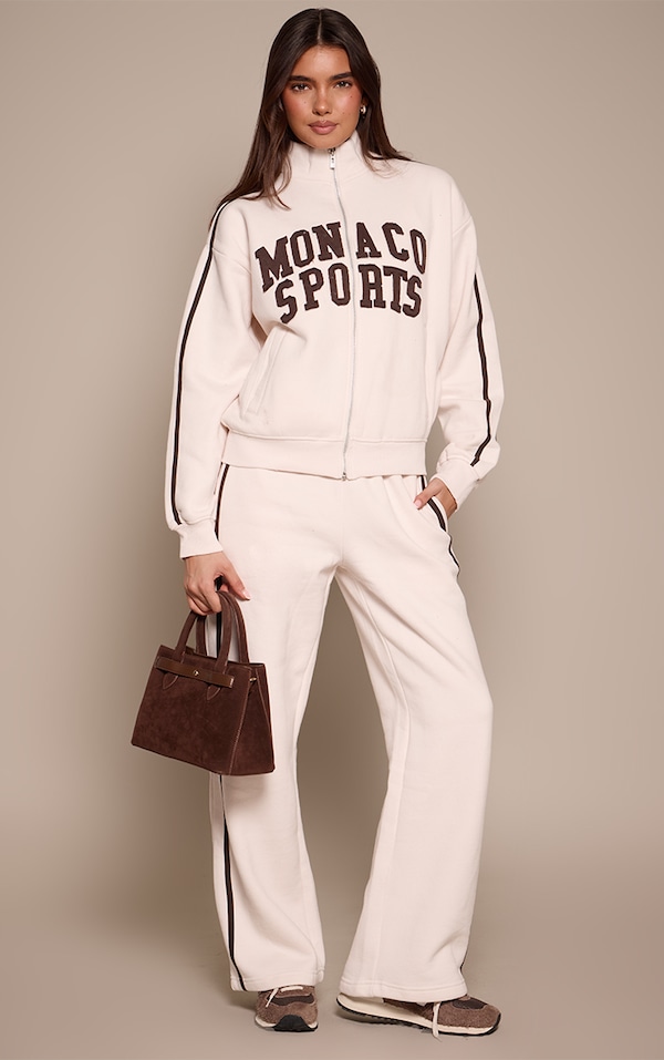 Cream Contrast Stripe Wide Leg Sweatpants