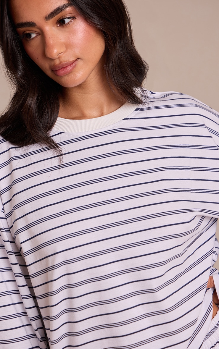 Petite Navy Striped Long Sleeved Top image 4