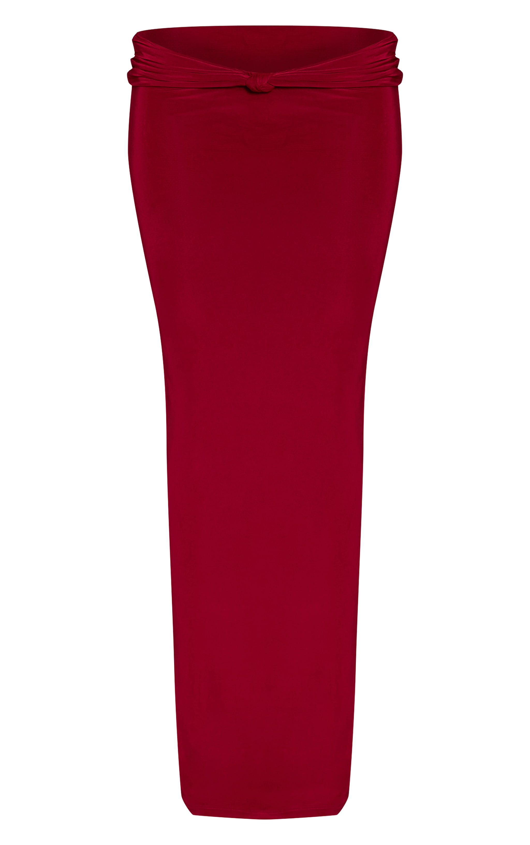 Wine Slinky Knot Fold Over Detail Maxi Skirt image 5