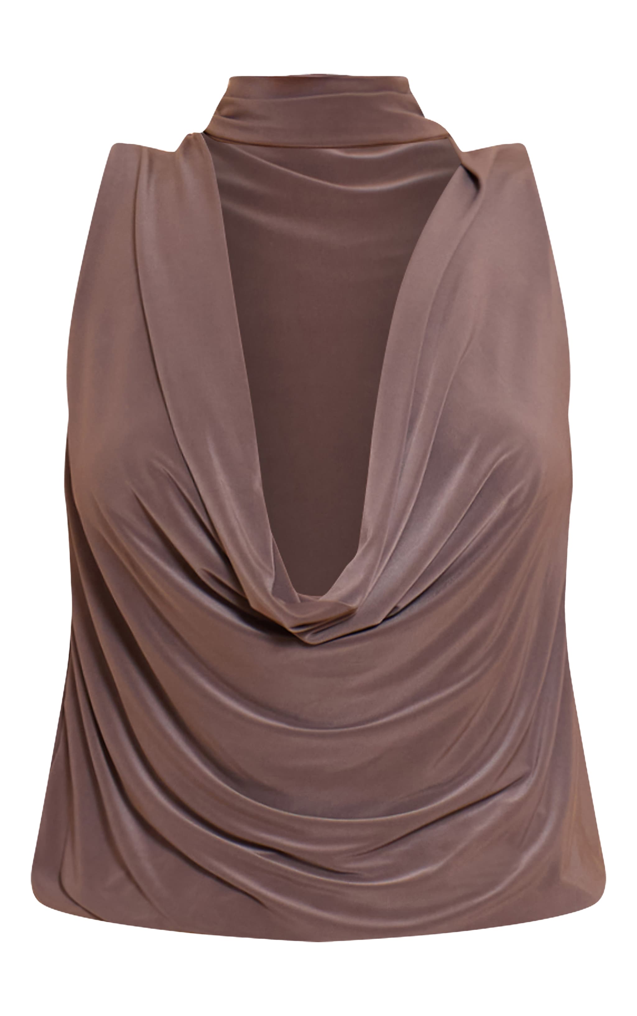 Mushroom Double Layer Slinky Plunge High Neck Long Top image 5