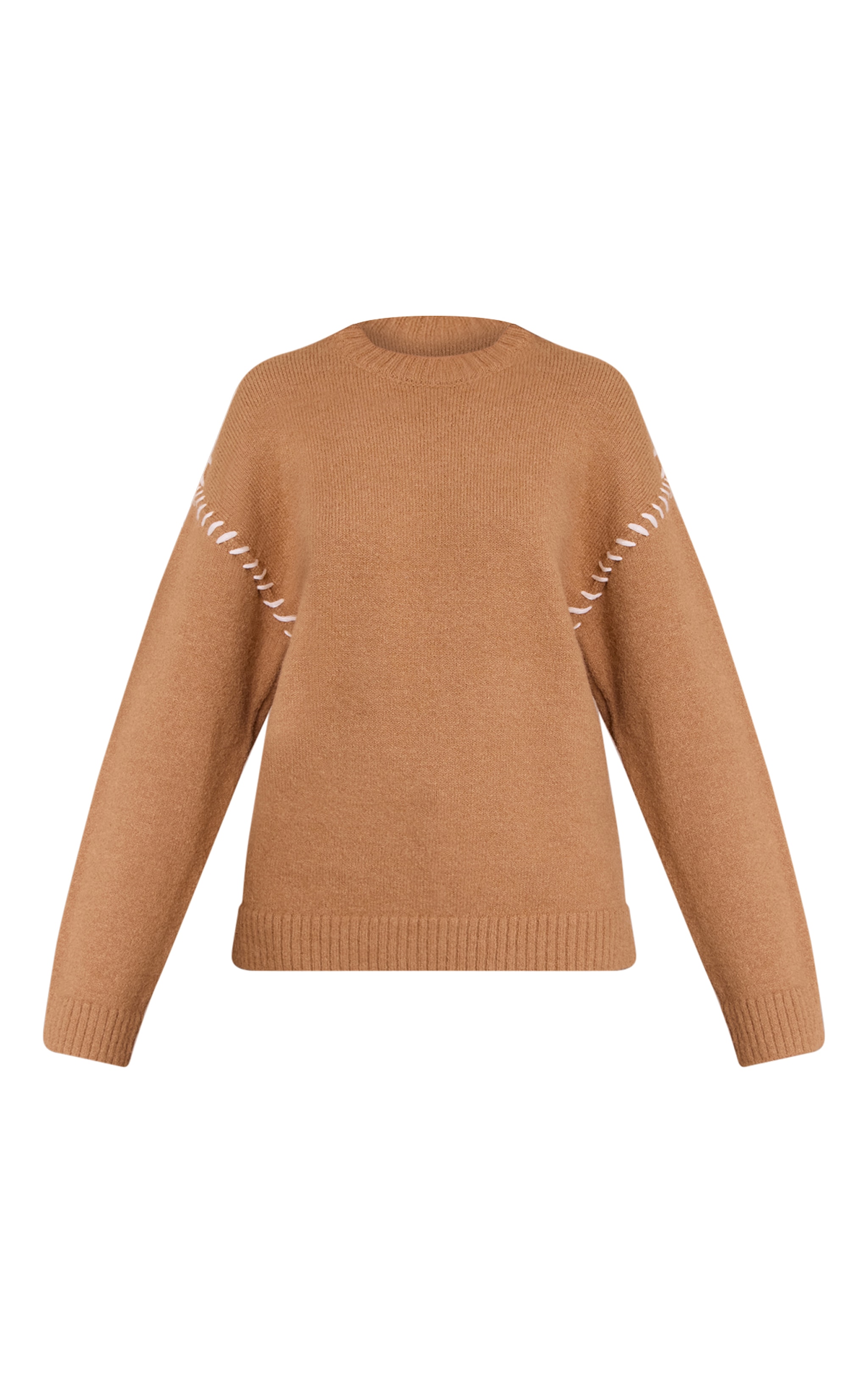 Camel Blanket Stitch Knit Sweater image 5