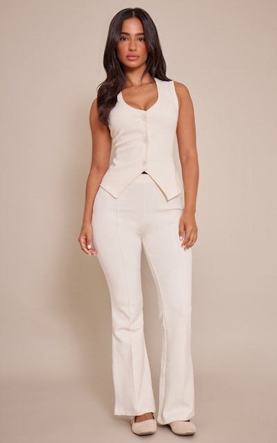 Petite Cream Interlock Seam Detail Flare Pants