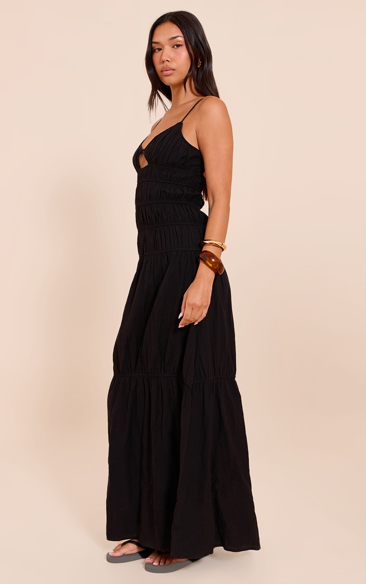 Black Ruched Cut Out Maxi Dress image 3