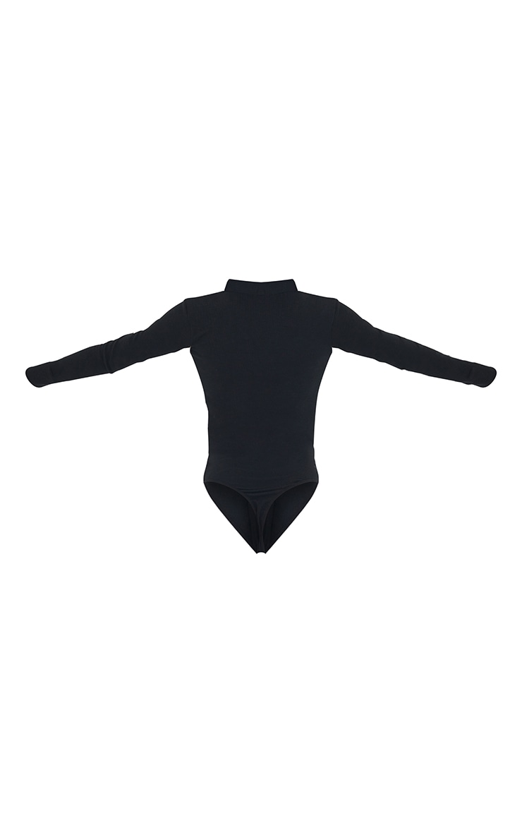 Tall Black Waffle Rib Long Sleeve Polo Bodysuit image 6