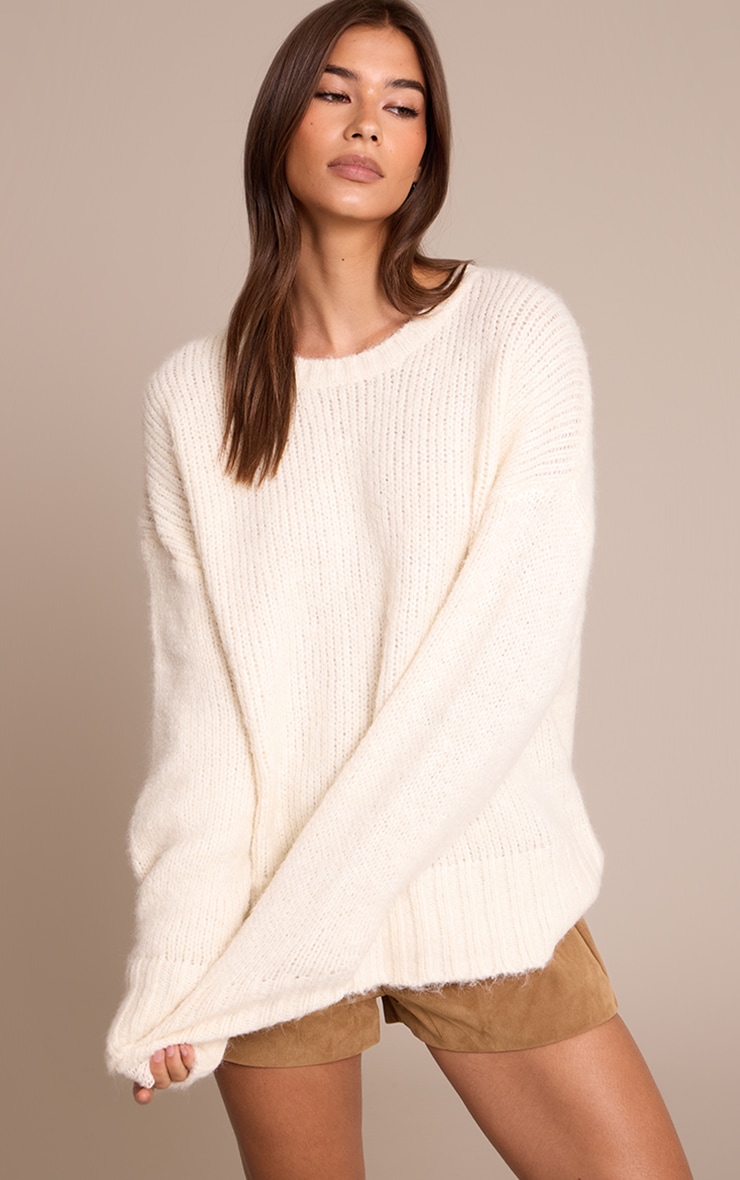 Cream Rib Detail Oversized Sweater image 4