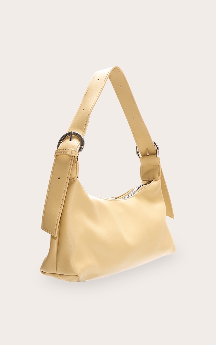 Butter Yellow Crinkle Pu Buckle Detail Shoulder Bag image 3