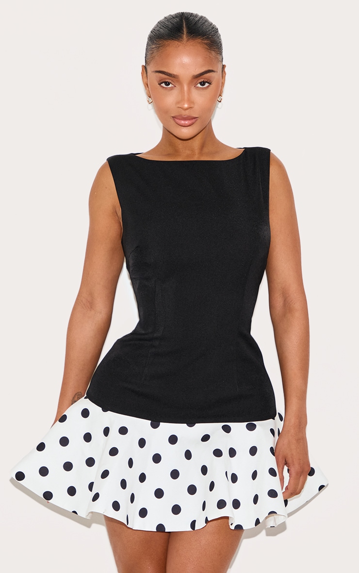 Shape Mini robe noire imprimé pois à col bateau et ourlet effet vagues image 1