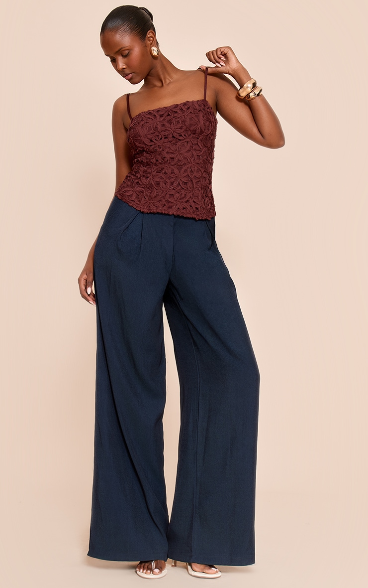 Chocolate Textured Floral Strappy Top image 3