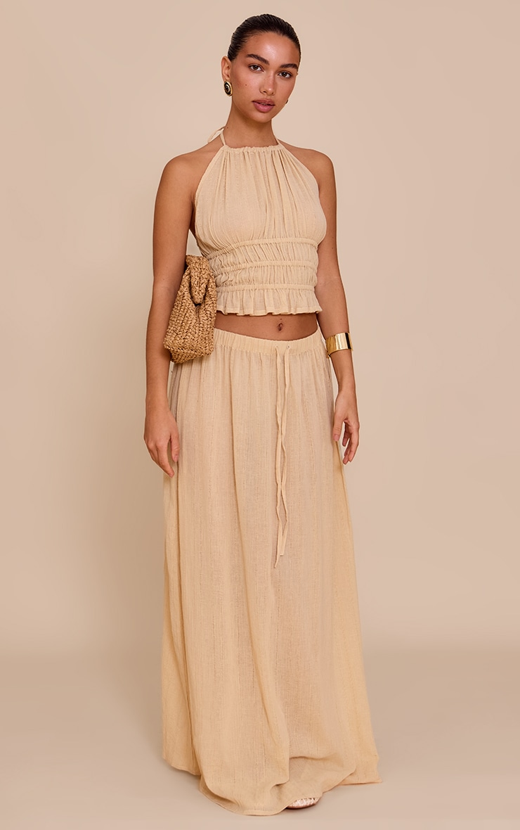 Sand Mid Rise Textured Maxi Skirt image 1