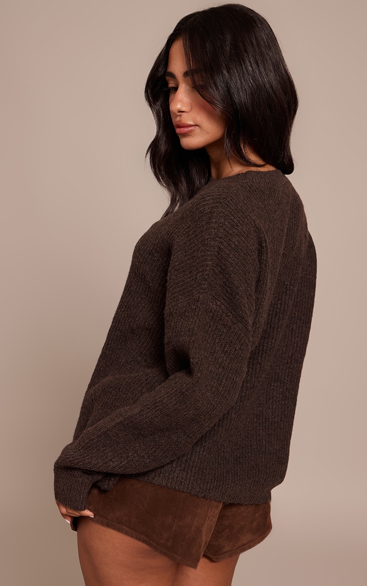 Petite Chocolate Round Neck Knit Raglan Sleeve Sweater image 2
