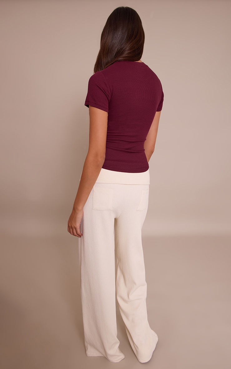 Pantalon large épais côtelé crème à détail replié et poches image 3