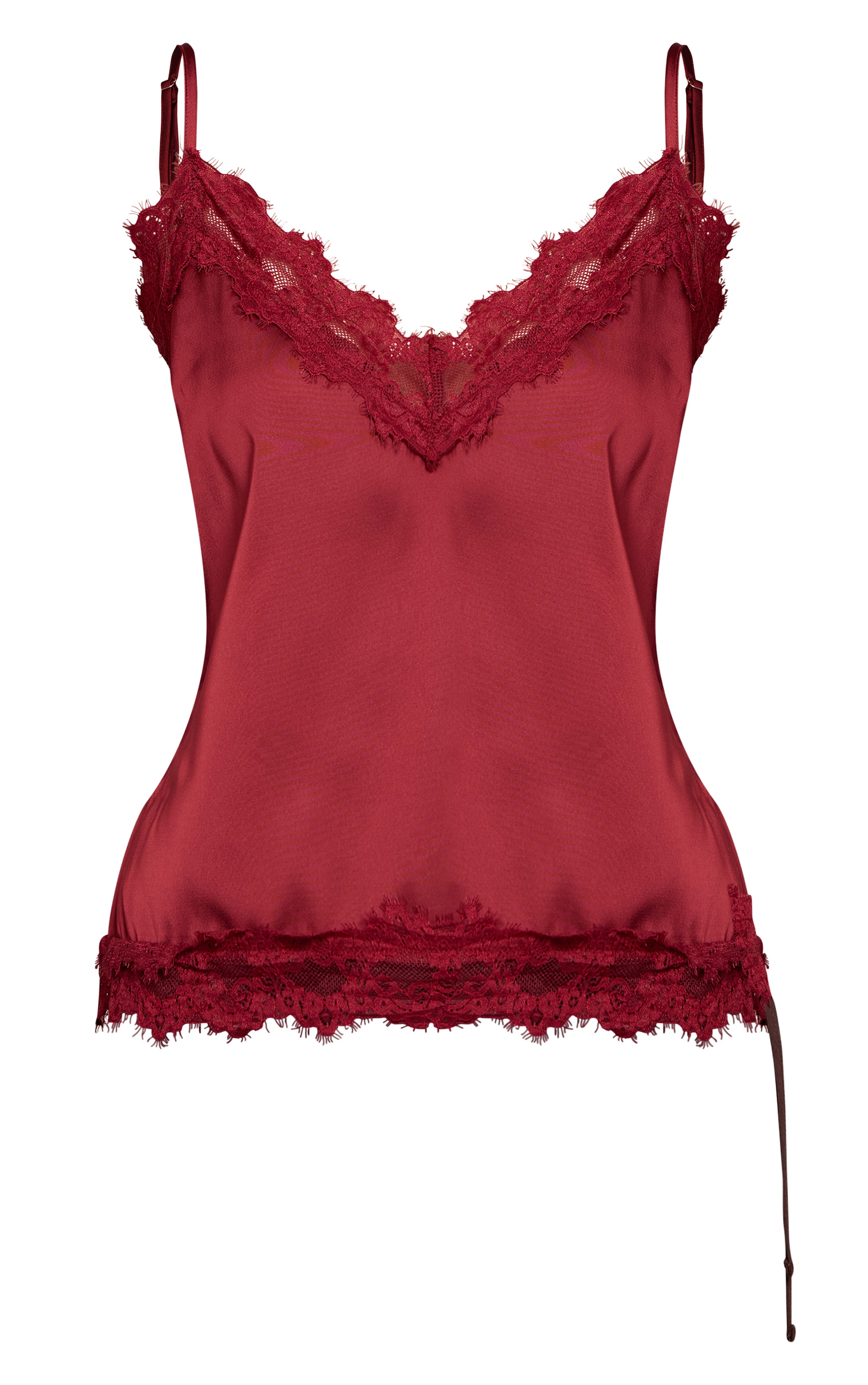 Wine Satin V Neck Trim Detail Cami Top image 5