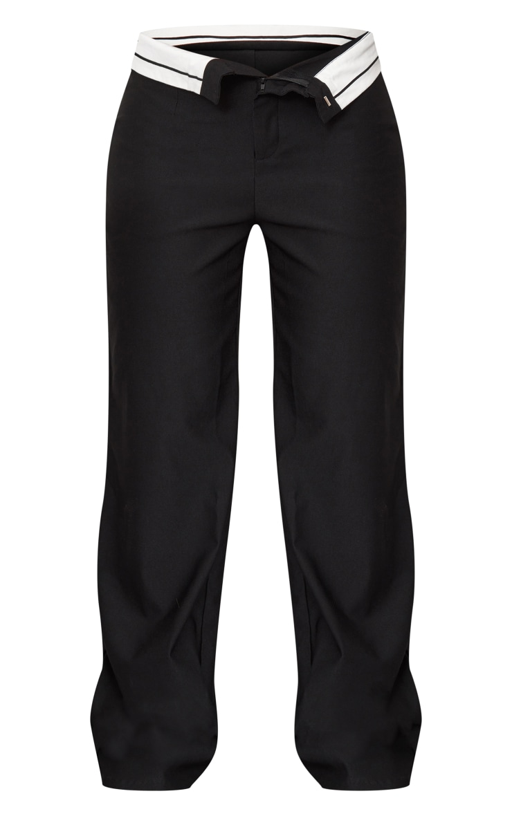 Black Bi-stretch Woven Fold Over Waist Straight Leg Trousers image 5