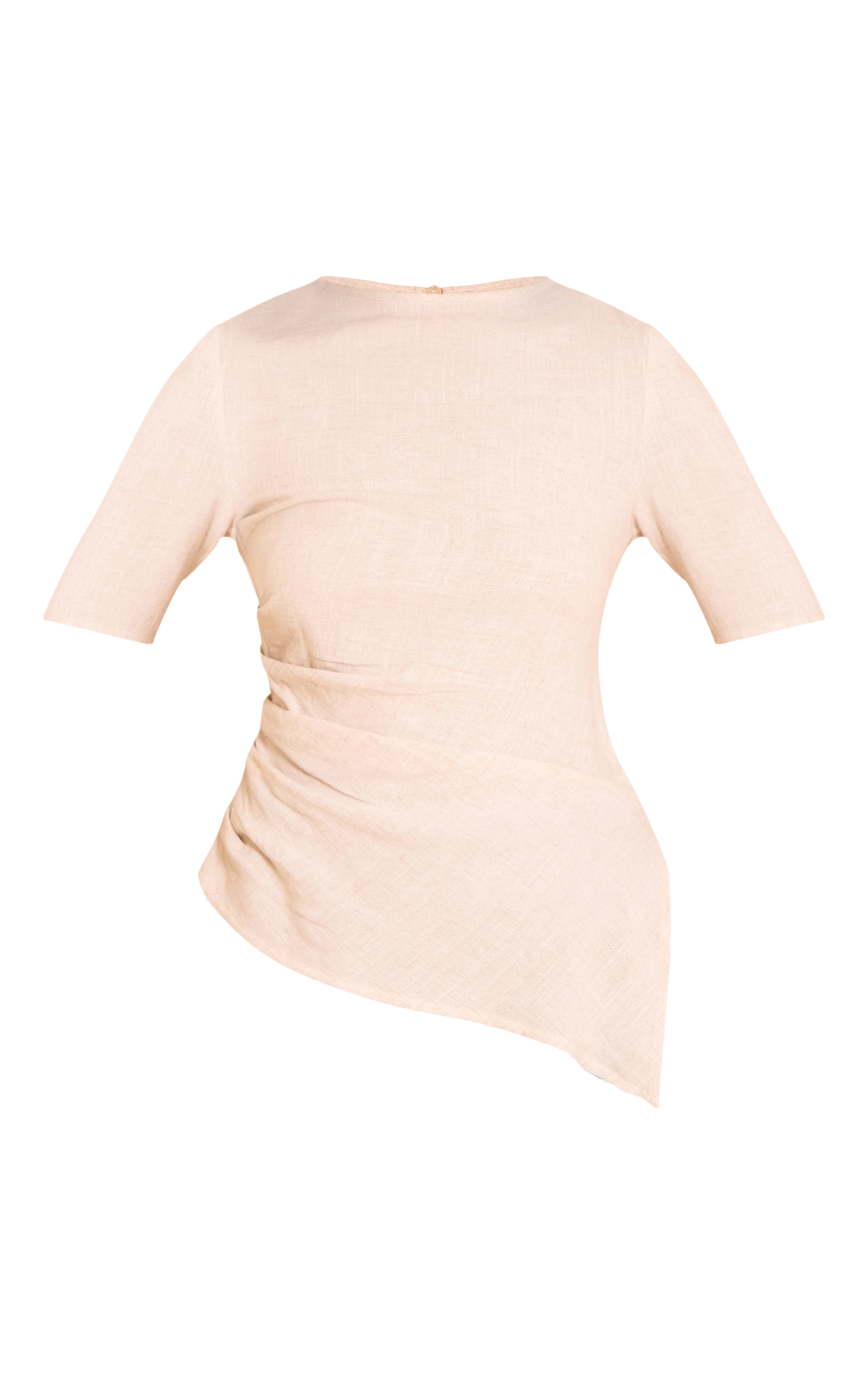 Beige Léger T-shirt Tissé Détail Froncé sur le Côté image 5