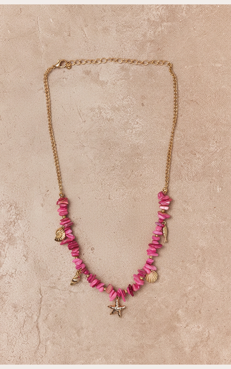 Magenta Tonal Beaded Charm Necklace