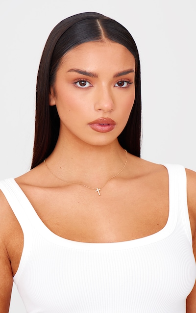 Gold Simple Dainty Diamante Cross Necklace