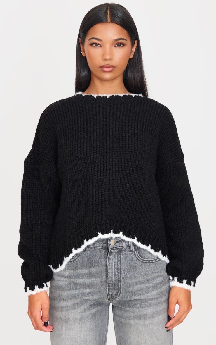 Monochrome Blanket Stitch Oversized Knit Sweater image 3