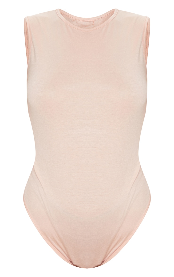 Basic Nude Round Neck Thong Bodysuit Tops PrettyLittleThing