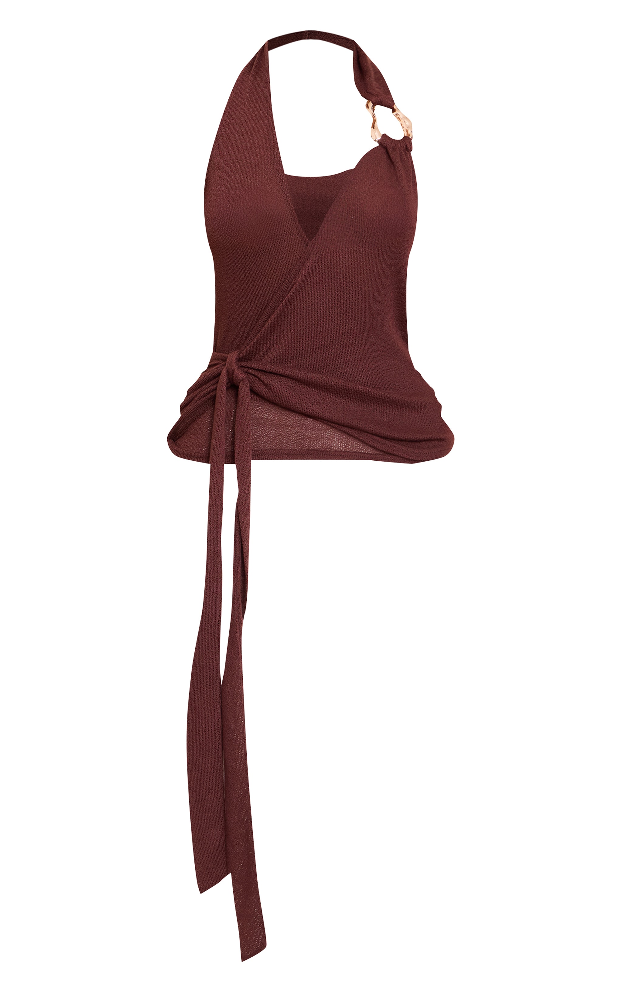 Chocolate Tie Detail Halter Neck Trim Knit Top image 5