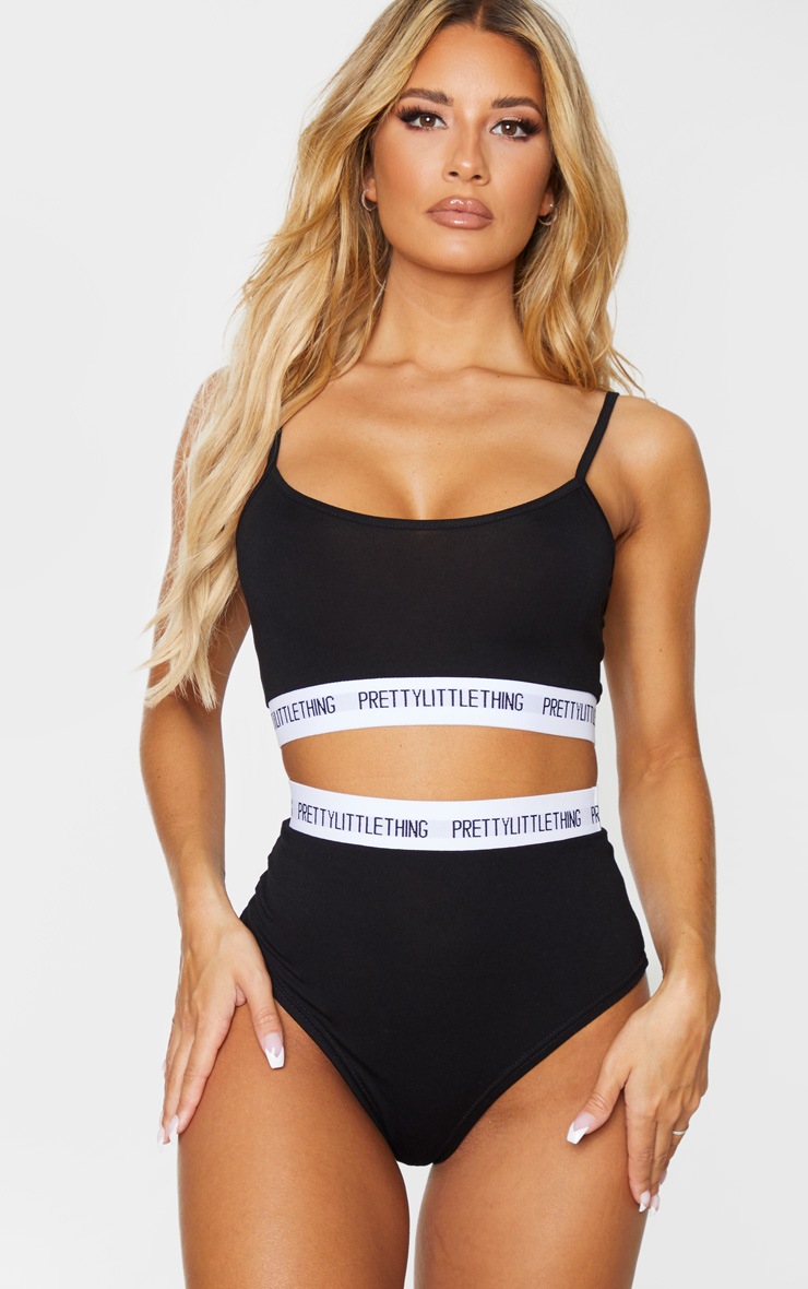 PRETTYLITTLETHING Black High Waist Lingerie Set