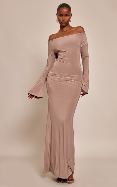 Mocha Double Slinky Twist Detail Maxi Dress