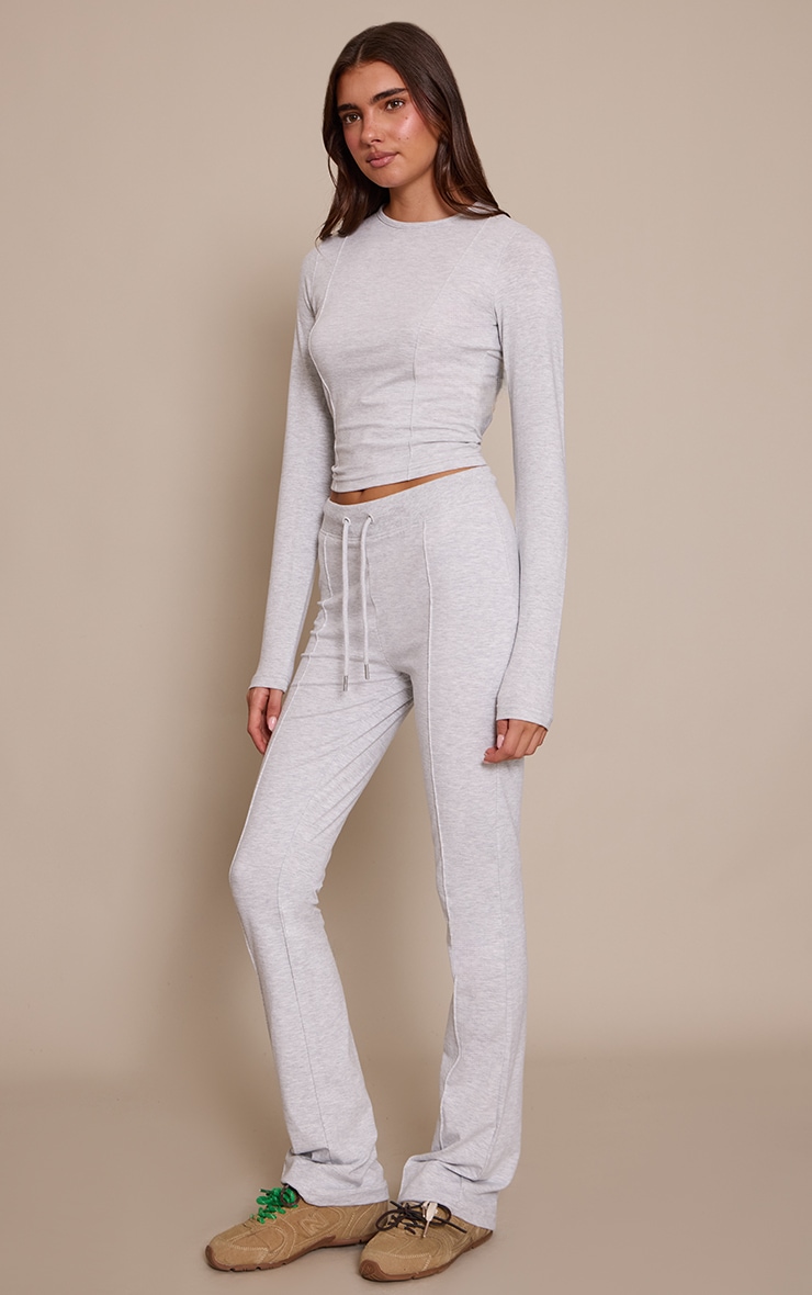 Ash Grey Cotton Seam Detail Long Sleeve Top image 3