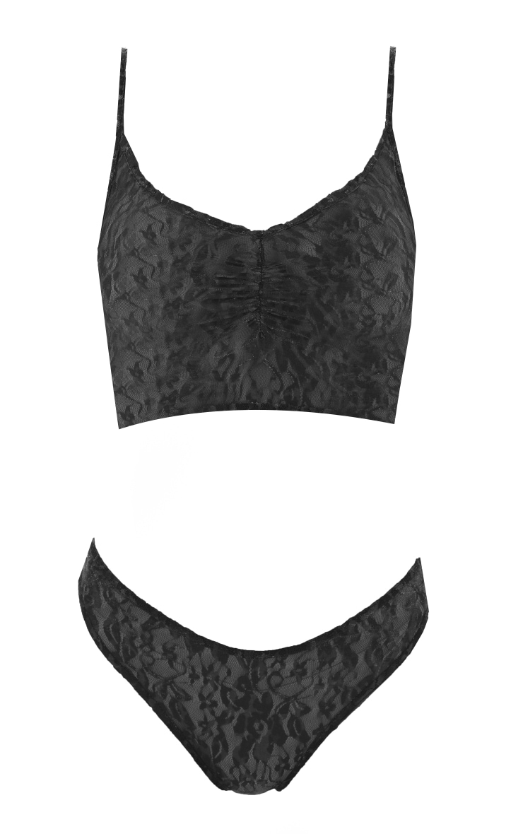 Ensemble de lingerie froncé en dentelle marron à imprimé léopard image 5