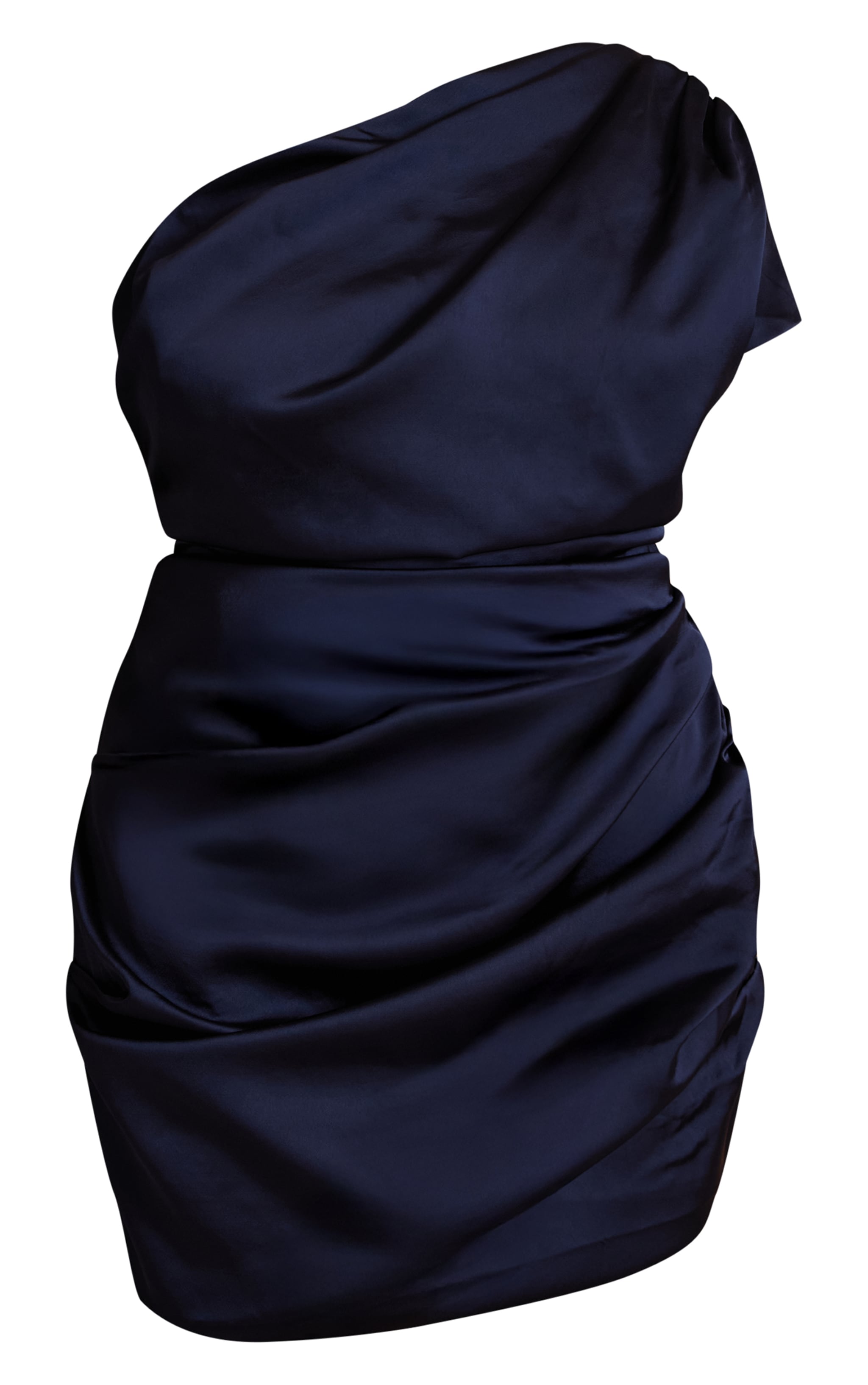 PLT Label Plus Navy Structured Satin Draped One Shoulder Bodycon Dress image 5