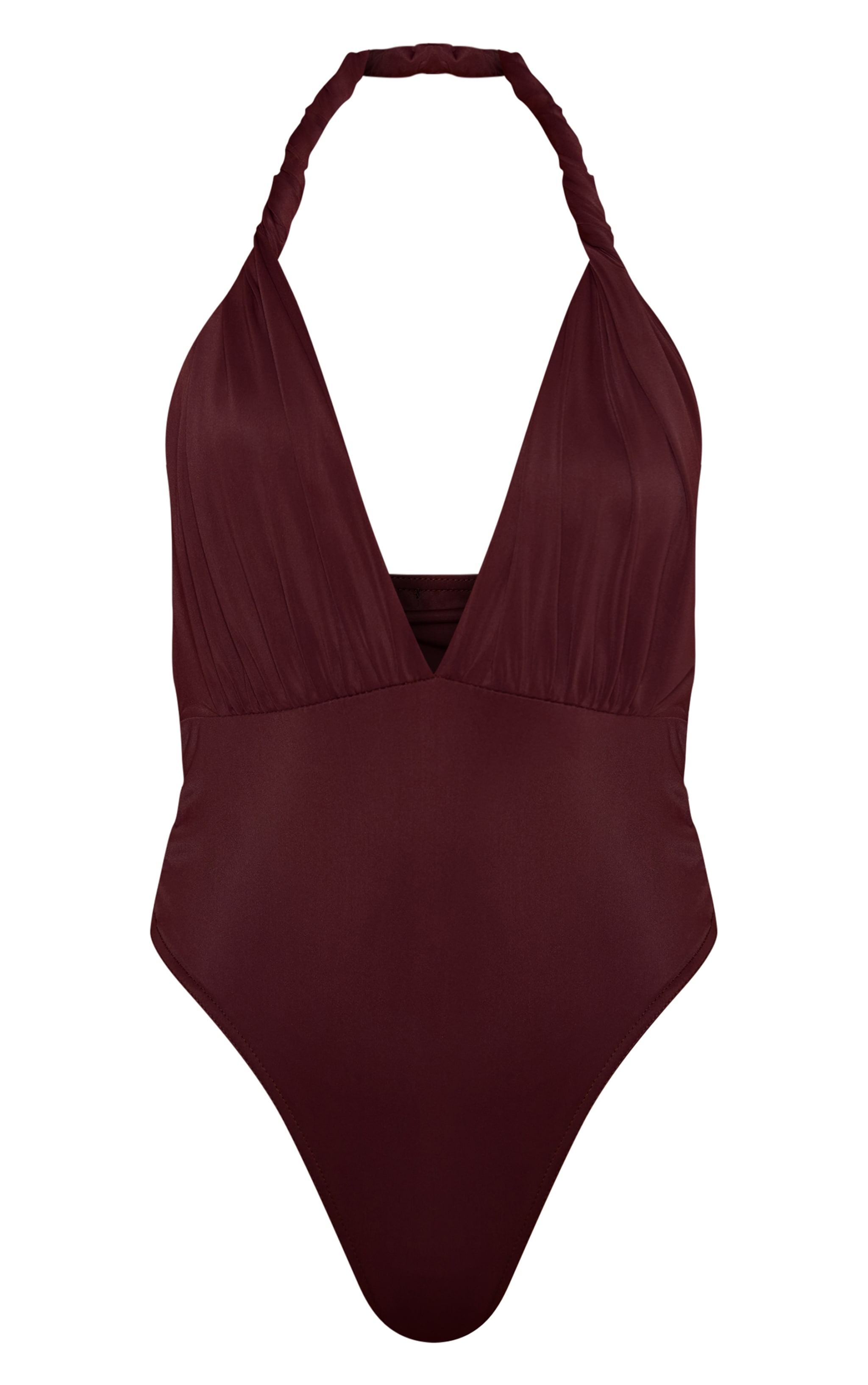 Chocolate Matte Sculpt Twist Halter Neck Bodysuit  image 5