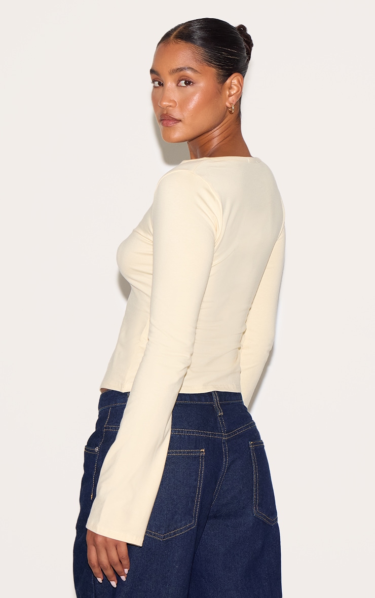 Almond Asymmetric Button Down Detail Long Sleeve Top image 2