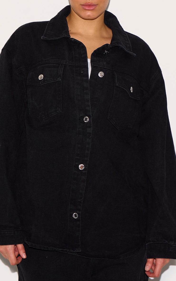 Plus Washed Black Long Sleeve Denim Shirt image 4