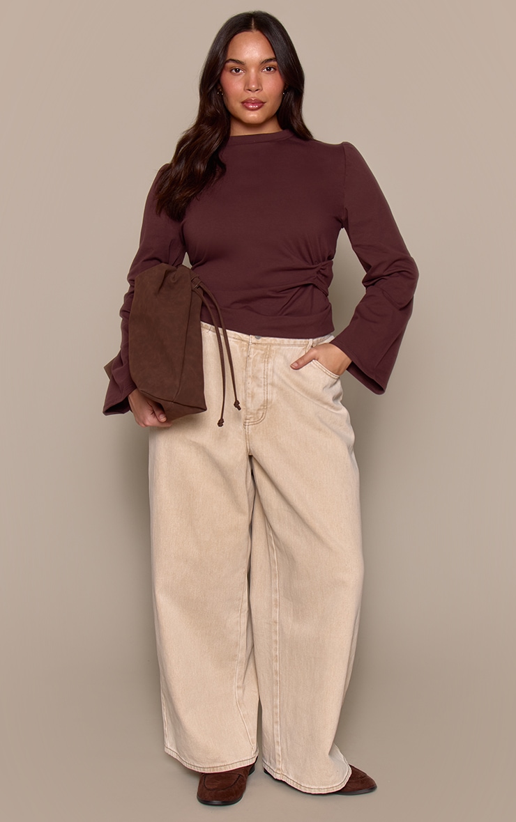 Plus Chocolate Cotton Side Detail Long Sleeve T-shirt  image 3