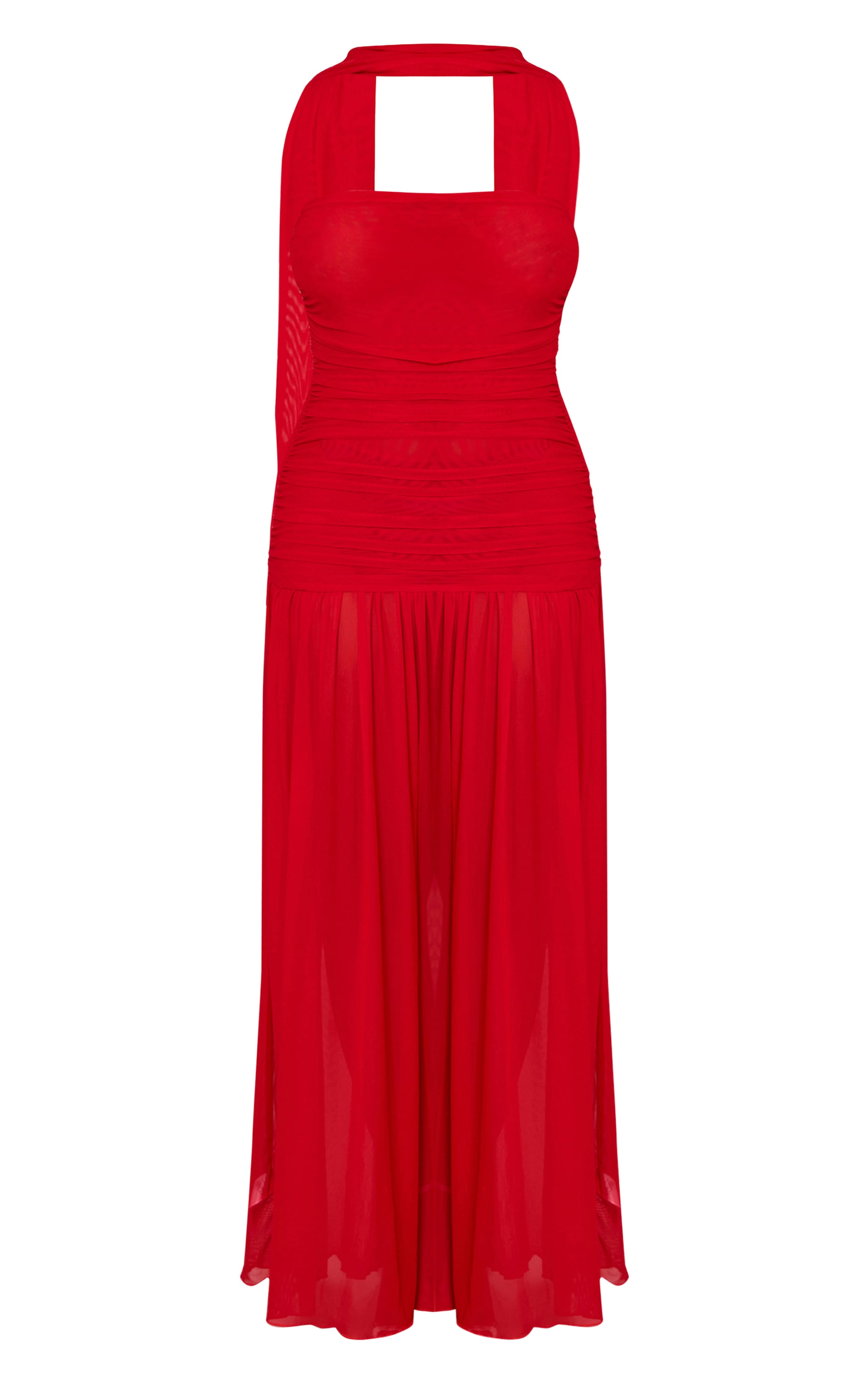 Shape Red Ruched Scarf Dropped Waist Maxi Dress image 5