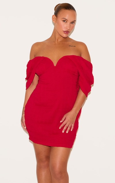 Plus Red Textured V Bar Bodycon Dress