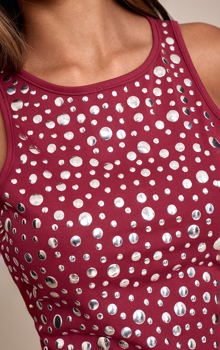 Petite Burgundy Stud Detail Vest Top image 4