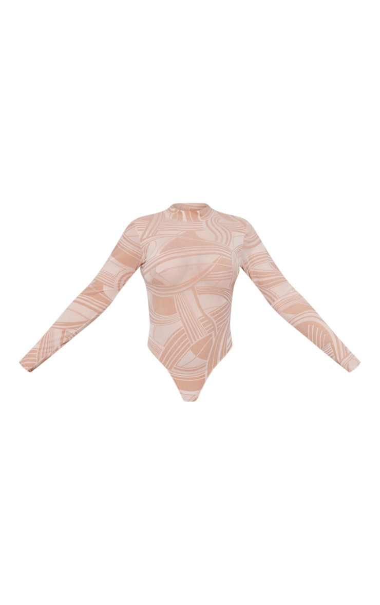 Stone Flock Mesh High Neck Long Sleeve Bodysuit image 2