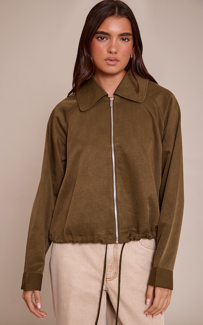 Khaki Utility Style Draw Cord Bomber Jacket