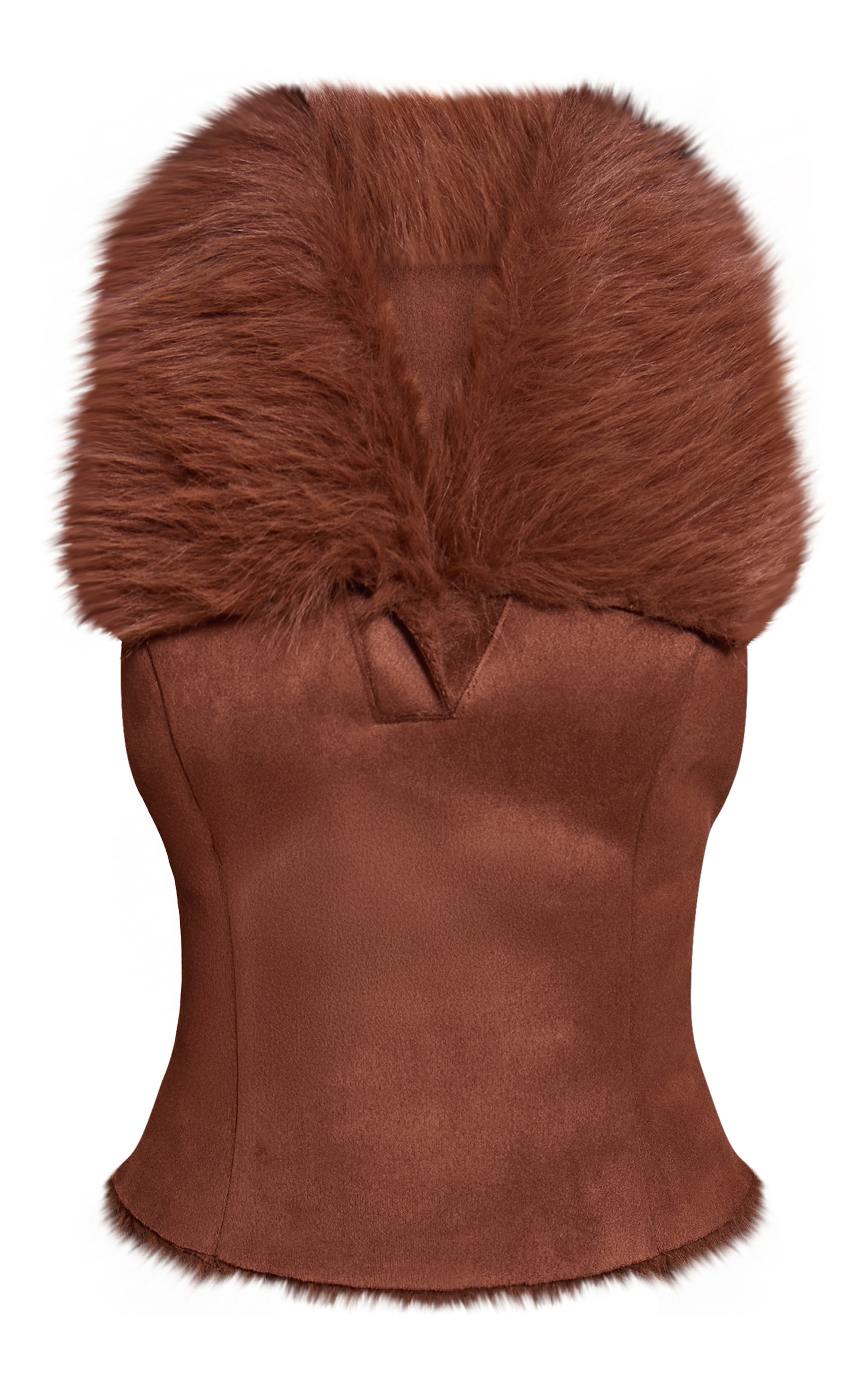 Petite Chocolate Sleeveless Suede Zip Up Top image 5